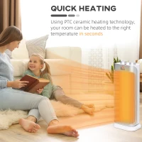 HOMCOM Electric Space Heater Table Top Freestanding Oscillating Ceramic Heater with 2 Heat and Fan, Tip-Over and Overheat Protection for Home and Office, 1000W/2000W, White(m-5)