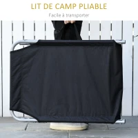 Outsunny Bain de soleil transat pliable dossier réglable multipositions pochette rangement intégrée acier époxy oxford noir(m-5)