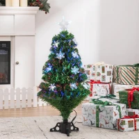 HOMCOM 3FT Prelit Artificial Christmas Tree Fiber Optic LED Light Holiday Home Xmas Decoration Tree with Foldable Feet, Green(m-10)