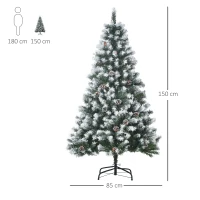 HOMCOM Árbol de Navidad Artificial 150 cm con Nieve con 676 Ramas 41 Piñas Decoración Navideña para Interiores Verde(m-3)