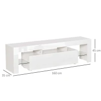 HOMCOM High Gloss TV Stand Cabinet with LED RGB Lights and Remote Control for TVs up to 65", Media TV Console Table with Storage Compartment, White(m-3)
