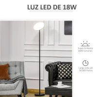 HOMCOM Lámpara de Pie LED 18 W/1800 lm con 3 Color Temperatura Cabezal Giratorio y Base de Metal Lámpara de Lectura Moderna para Salón Dormitorio Ø28x171,5 cm Negro(m-4)