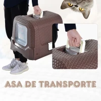 PawHut Arenero Gatos Portatil Cubierto 54x42x41cm Aseo Puerta Basculante Cafe NUEVO(m-7)