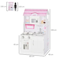 HOMCOM Cuisine Bois Jeu d'imitation - Maison de poupée Cuisine Enfant 2 en 1 - Nombreux Accessoires & rangements Inclus - MDF pin Rose Blanc(m-3)
