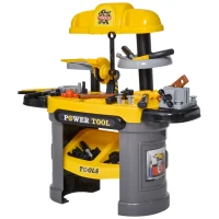 HOMCOM Etabli et Outils pour Enfants Jeu d'imitation 64 Accessoires Inclus Jaune et Gris(m-10)