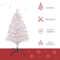 HOMCOM 3FT Pre-Lit Artificial Christmas Tree w/ Fibre Optic LED Lights Holiday Home Xmas Decoration-White(m-4)