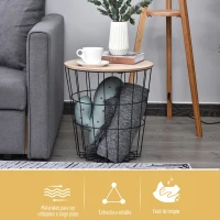 HOMCOM Mesa Auxiliar Redonda Mesa de Centro de Estilo Industrial Perfecta para Salón o Dormitorio por Gran Espacio de Almacenaje Φ39.5x43cm Madera y Negro(m-5)