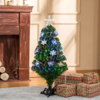 HOMCOM 3FT Prelit Artificial Christmas Tree Fiber Optic LED Light Holiday Home Xmas Decoration Tree with Foldable Feet, Green(m-2)