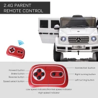 HOMCOM Mercedes Benz G500 Licensed 12V Kids Electric Ride On Car  Toy with Parental Remote Control Battery-powered 2 Motors Music Lights MP3 for 3-8 Years Old White(m-6)