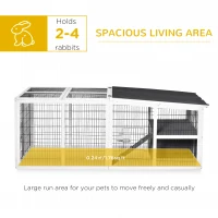PawHut Rabbit Run Outdoor Rabbit Hutch Wooden Guinea Pig Cage with Openable Roof, Ramp, for 2-4 Rabbits, 200L x 100W x 75H cm - Grey(m-4)