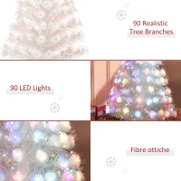HOMCOM 3FT Pre-Lit Artificial Christmas Tree w/ Fibre Optic LED Lights Holiday Home Xmas Decoration-White(m-8)