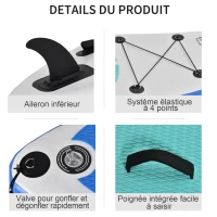 HOMCOM Stand up paddle gonflable surf planche de paddle pour adulte dim. 305L x 75l x 15H cm nombreux accessoires fournis PVC(m-5)