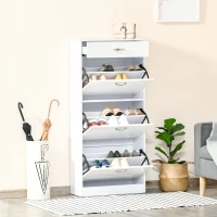 HOMCOM Shoe Cabinet with 3 Flip Drawers, High Gloss Shoe Storage Cabinet with Top Drawer and Adjustable Shelves, Shoe Cupboard for 18 Pairs, White(m-10)