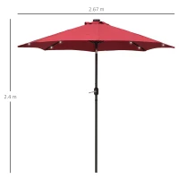 Outsunny 24 LED Solar Powered Parasol Umbrella-Wine Red(m-3)