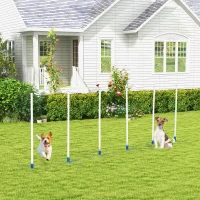 PawHut Dog Agility Equipment Training Adjustable Obstacle Course Set with 6 Weaves Poles Storage Bag for Pet Outdoor Games Exercise(m-10)