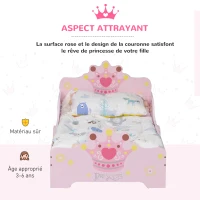 HOMCOM Lit Enfant - lit d'enfant Design Princesse Motif Couronne - sommier à Lattes Inclus - MDF Contre-plaqué Rose(m-6)