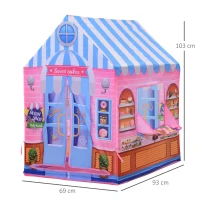 HOMCOM Tienda de Campaña para Niños Casita Infantil Tipi Infantil Tipo Pastelería Regalo para Niños de 3 Años 93x69x103 cm Rosa(m-3)