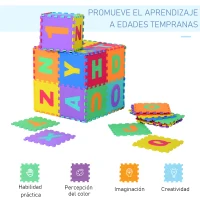 HOMCOM 26 Piezas Alfombra Puzzle para Niños 31x31 cm Colchoneta Suave 2,41 m² Juego Rompecabezas 26 Letras para Bebé Espuma EVA Lavable Colorido(m-4)