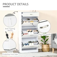 HOMCOM Shoe Cabinet with 3 Flip Drawers, High Gloss Shoe Storage Cabinet with Top Drawer and Adjustable Shelves, Shoe Cupboard for 18 Pairs, White(m-6)