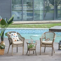 Outsunny Ensemble bistro de jardin style bohème chic 2 fauteuils avec coussins + table basse résine tressée beige(m-2)