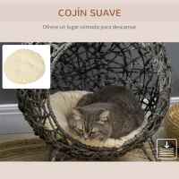 PawHut Cama Cueva de Ratán para Gatos o Mascotas Pequeña con Base Trípode Cojín de Felpa y Algodón Suave Diseño Elevado Estable Φ52x58 cm Gris(m-5)