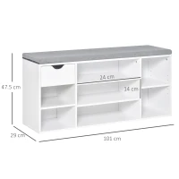 HOMCOM Shoe Bench with Seat Cushion Shoe Storage Cabinet with 7 Compartments Drawer Adjustable Shelves for Entryway Hallway Living Room White and Grey(m-3)