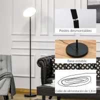 HOMCOM Lámpara de Pie LED 18 W/1800 lm con 3 Color Temperatura Cabezal Giratorio y Base de Metal Lámpara de Lectura Moderna para Salón Dormitorio Ø28x171,5 cm Negro(m-7)