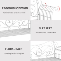 Outsunny Garden 2 Seater Metal Bench Outdoor Seating Furniture Chair w/Decorative Backrest White(m-5)