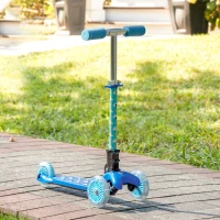 HOMCOM Kids 3 Wheel Scooter Foldable Toddler Kick Scooter Adjustable Height LED Flashing Wheels for Boys and Girls 3-8 Years Blue(m-10)