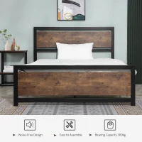 HOMCOM Double Size Metal Bed Frame with Headboard & Footboard, Strong Slat Support Full Bed Frame w/ Underbed Storage Space, Bedroom Furniture For Adults(m-6)