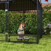 PawHut Outdoor Dog Kennel Puppy Play Pen with Canopy Garden Playpen Fence Crate Enclosure Cage Rotating Bowl 141 x 141 x 151 cm(m-9)