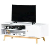 HOMCOM TV Cabinet Unit for TVs up to 50'' Flat Screen with Shelves and Door, Entertainment center for Living Room, Bedroom, White(m-11)