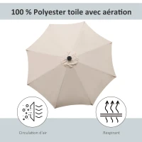 Outsunny Parasol de jardin Parasol droit Parasol octogonal inclinable Ø 2,7 x 2,4 m lumineux solaire 24 LED polyester haute densité 180 g/m² crème(m-7)