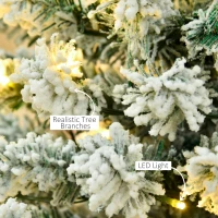 HOMCOM 6FT Prelit Artificial Snow Flocked Christmas Tree with Warm White LED Light, Holiday Home Xmas Decoration, Green White(m-7)