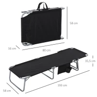 Outsunny Bain de soleil transat pliable dossier réglable multipositions pochette rangement intégrée acier époxy oxford noir(m-3)