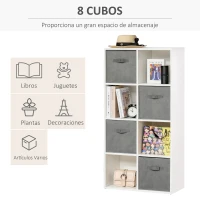 HOMCOM Estantería para Libros de 8 Cubos Librería Modular con 4 Cajones Extraíbles de Tela no Tejida para Oficina Estudio Dormitorio 61,5x30x121,6 cm Blanco y Gris(m-4)