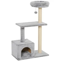 PawHut 96cm Cat Tree for Indoor Cats Condo Sisal Scratching Post Cat Tower Kitten Play House Dangling Ball Activity Center Furniture Grey(m-11)
