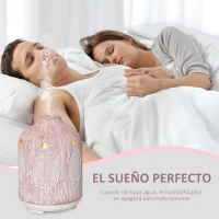 HOMCOM Difusor de Aromas 100ml Cerámica Humidificador Aromaterapia con 7 Colores LED 2 Modos de Vaporización y Apagado Automático Ultra Silencioso para Hogar Dormitorio Salón Ø9,8x14,5 cm Rosa(m-6)