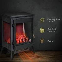 HOMCOM Free standing Electric Fireplace Stove, Fireplace Heater with LED Flame Effect, 3-sided Tempered Glass, Overheat Protection, 1000W/2000W, Black(m-7)