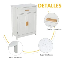 kleankin Armario Auxiliar para Baño Mueble Organizador Multifuncional con Cajón Estante Ajustable Interno 2 Puertas de Persianas Estilo Elegante 59x29x80 cm Blanco(m-5)