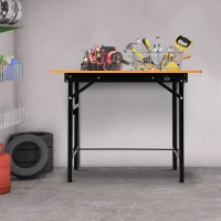 HOMCOM 100 cm Foldable Garage Work Bench, Craft Table MDF Workstation, Heavy-duty Steel Frame with Ruler, Protractor(m-10)