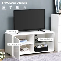 HOMCOM High Gloss TV Stand Storage Cabinet with 2 Shelves for Living Room Home Furniture White(m-4)