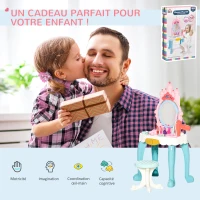HOMCOM Coiffeuse Enfant avec Tabouret Design château de Princesse - Effets Lumineux et sonores - 12 Accessoires - ABS PP Multicolore(m-4)