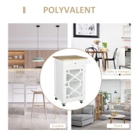 HOMCOM Chariot de service - desserte de cuisine à roulettes - tiroir, placard, porte-serviette - dim. 63L x 45l x 86H cm - structure en bois blanc(m-7)