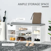 HOMCOM Shoe Bench with Seat Cushion Shoe Storage Cabinet with 7 Compartments Drawer Adjustable Shelves for Entryway Hallway Living Room White and Grey(m-4)