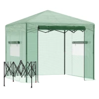 Outsunny Serre Pop-up - Serre de Jardin Pop-up - Porte + 2 fenêtres zippées enroulables - dim. 2,4L x 2,4l x 2,4H cm - Sac Transport Inclus - PE Vert(m-1)