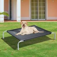 PawHut Raised Dog Bed Cat Elevated Lifted Cooling Portable Camping with Metal Frame Black (Medium)(m-2)