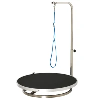 PawHut Round Pet Grooming Table Rotatable Dog Drying Table Adjustable Arm Stainless Steel Frame Safety Leash Φ55 cm Black(m-1)