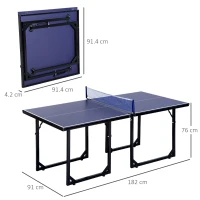 HOMCOM 6ft 182cm Mini Table Tennis Table Folding Ping Pong Table with Net Multi-Use Table for Indoor Outdoor Game, Blue(m-3)