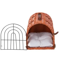 PawHut Wicker Cat Carrier Basket Kitten Bed Portable Pet Caves Houses w/ Soft Cushion 37 x 29 x 28 cm Orange(m-8)